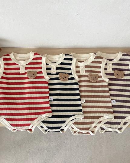 Summer Newborn Baby Romper – Cartoon Bear Striped Jumpsuit for Girls & Boys, Korean One-Piece Onesie (0-24M)