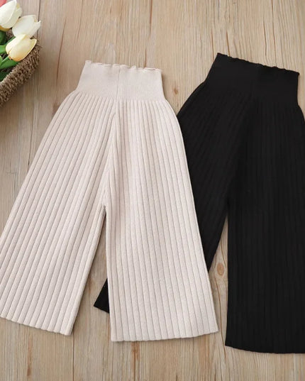 2023 Autumn Knitted Wide Leg Pants – Korean Boys & Girls Casual Striped Sweater Trousers, Loose Fit for Children