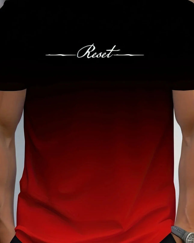 Alphabet Print Gradient Crew Neck Short Sleeve T-shirt For Men, Casual Summer T-Shirt For Daily Wear And Vacation Resorts