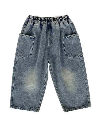 2024 Spring Autumn Kid Boys Denim Pants Side Pocket Polished White Children Boys Pants Elastic Waist Casual Baby Boys Trousers