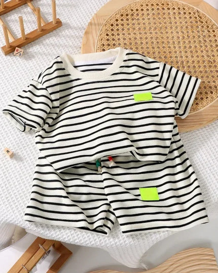 Summer Baby Boy Girls Clothes Set Children Stripe Tshirts and Shorts 2 Pieces Suit Kid Top Bottom Outfits Casual Tracksuits