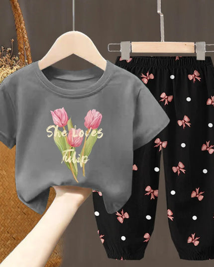 Summer Kids Clothing Set – Girls Toddler Cute Fashion T-Shirt Top & Pants 2-Piece Outfit, Baby Girl Clothess