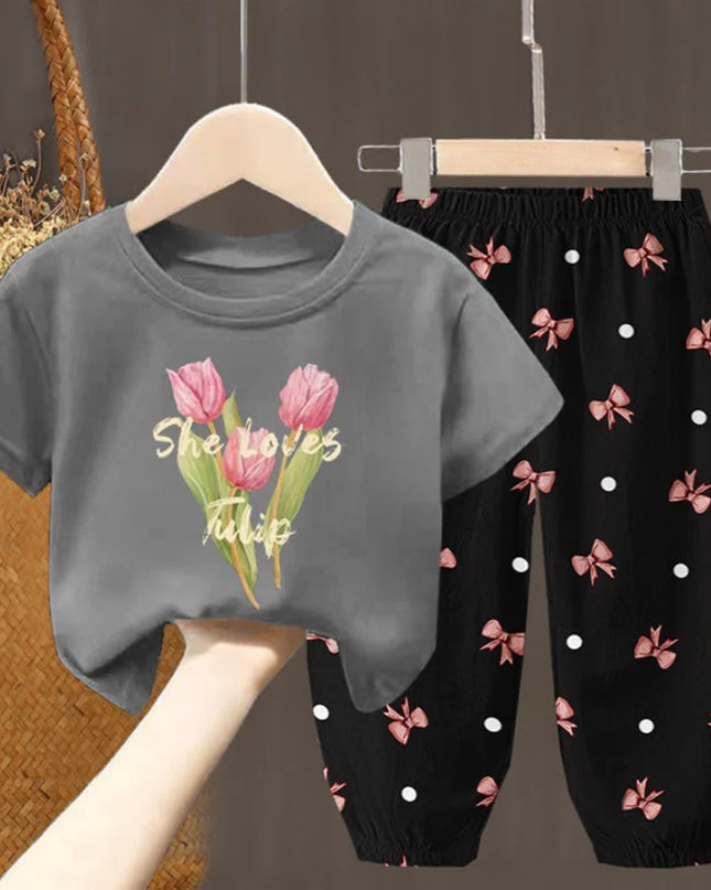 Summer Kids Clothing Set – Girls Toddler Cute Fashion T-Shirt Top & Pants 2-Piece Outfit, Baby Girl Clothess