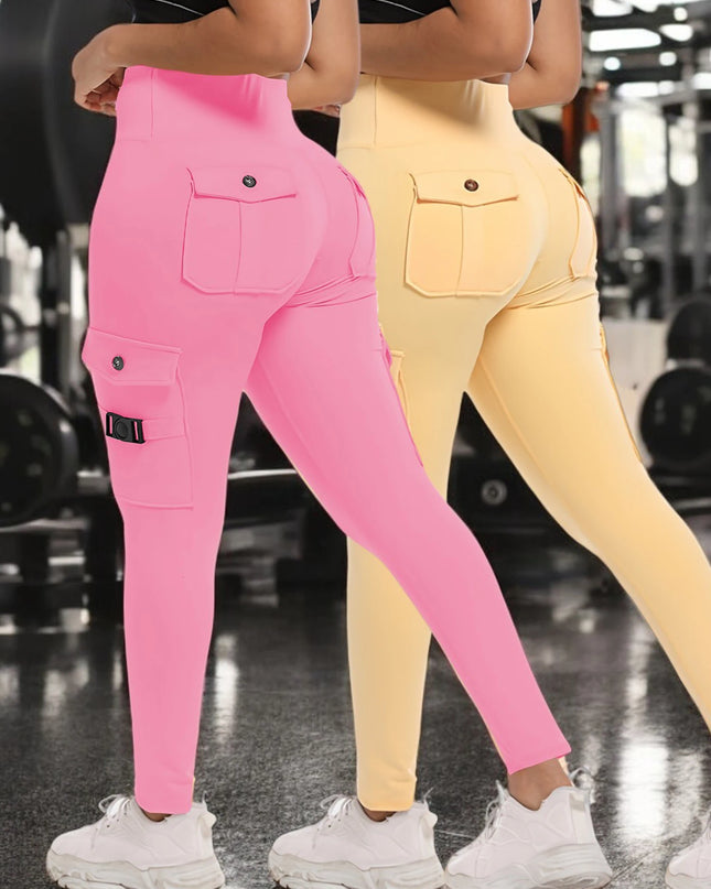 High Waist Stretch Yoga Pants Workout Tights for Women 2-pack Leggings Solid Slim Fit Fitness Female Sweatpants Quick Drying