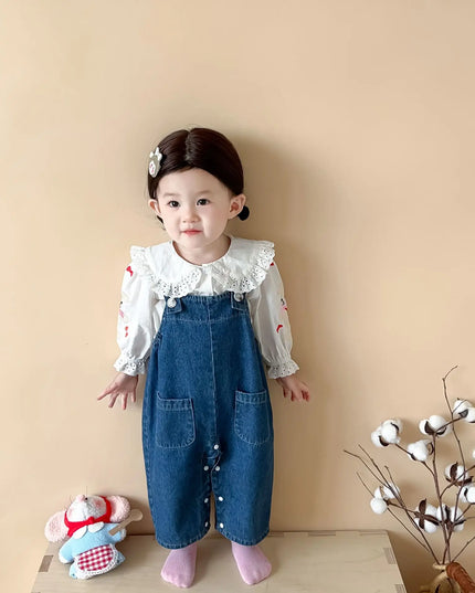 "2025 Autumn Baby Girl Sleeveless Denim Jumpsuit – Cute Rabbit Ear Overalls for Toddlers (0-24M)