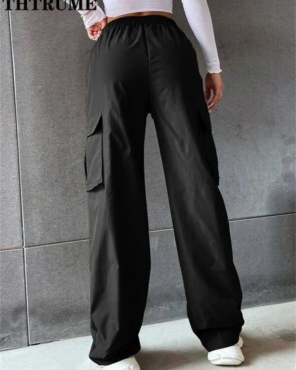 Vintage Streetwear Cargo Pants Fashion Women Solid Oversized Pocket High Waist Baggy Pant Casual Hip Hop Straight New Trousers
