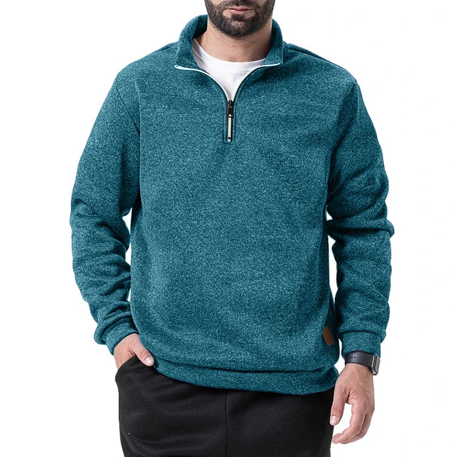 Men's Half Zipper Long Sleeved Sweatshirts Solid Color Stand Collar Pullovers Outdoor Solid Color Lightweight Streetwear