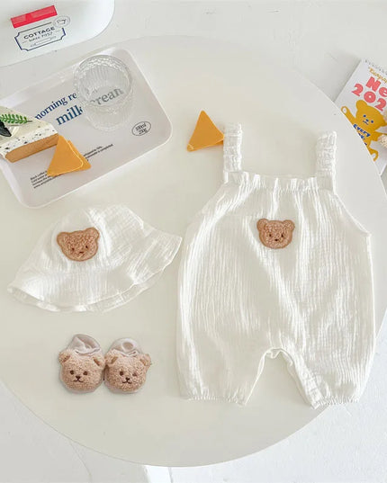 MILANCEL Summer Baby Clothes Bear Sling Romper Hat Two Piece Set Toddler One Piece