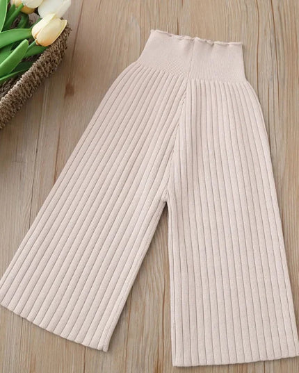 2023 Autumn Knitted Wide Leg Pants – Korean Boys & Girls Casual Striped Sweater Trousers, Loose Fit for Children