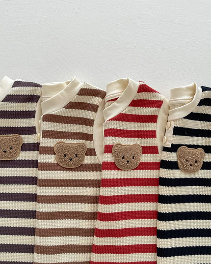 Summer Newborn Baby Romper – Cartoon Bear Striped Jumpsuit for Girls & Boys, Korean One-Piece Onesie (0-24M)
