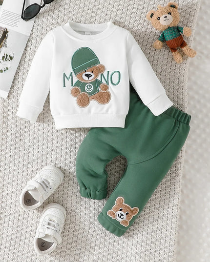 Terno For Kid 3-24Months Casual Cartoon Bear Long Sleeve tee and Navy Pants Outfit Toddler Infant Clothing Set Kids Wear