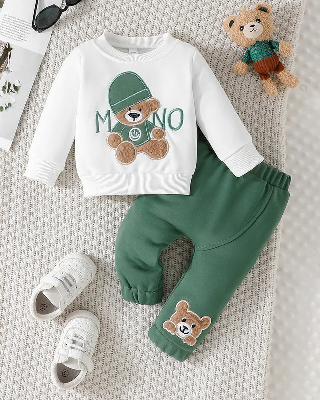 Terno For Kid 3-24Months Casual Cartoon Bear Long Sleeve tee and Navy Pants Outfit Toddler Infant Clothing Set Kids Wear