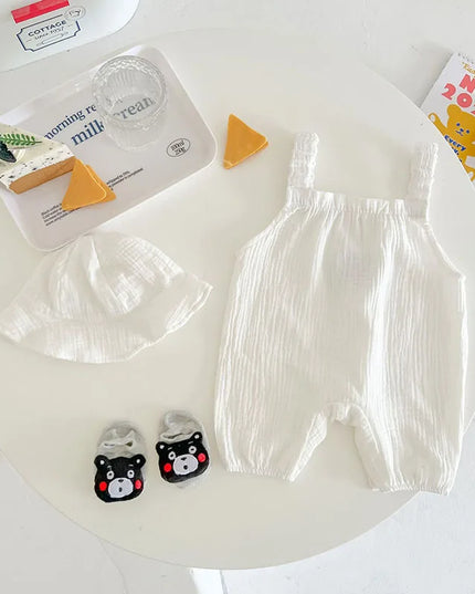 MILANCEL Summer Baby Clothes Bear Sling Romper Hat Two Piece Set Toddler One Piece