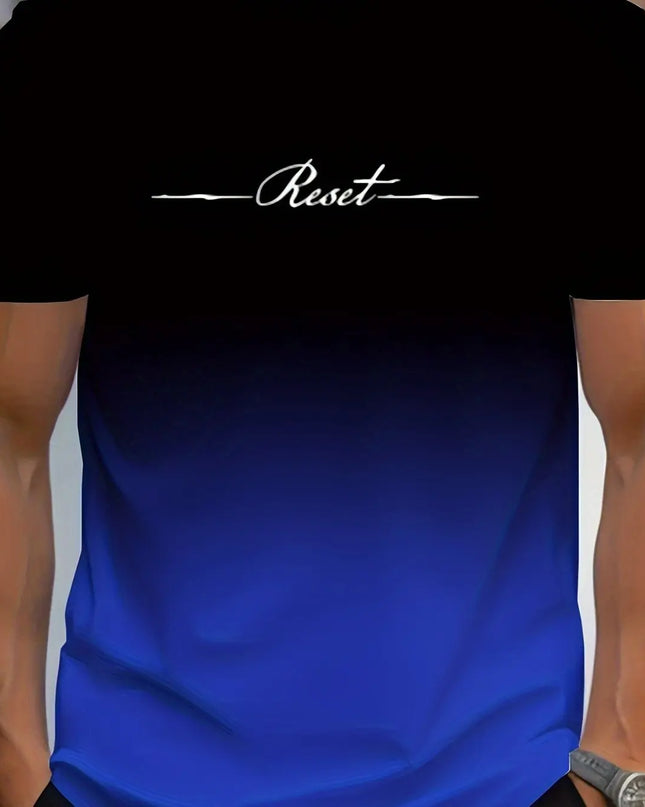 Alphabet Print Gradient Crew Neck Short Sleeve T-shirt For Men, Casual Summer T-Shirt For Daily Wear And Vacation Resorts