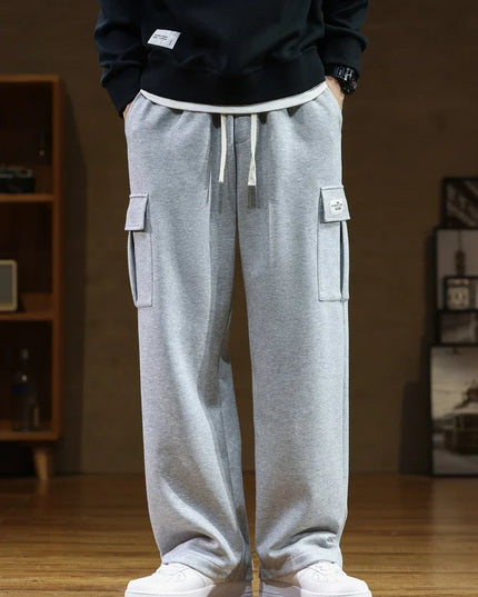 2024 New Men’s Sweatpants – Multi-Pocket Drawstring Cotton Casual Wide Pants, Loose Fit Straight Trousers, Large Size 8XL