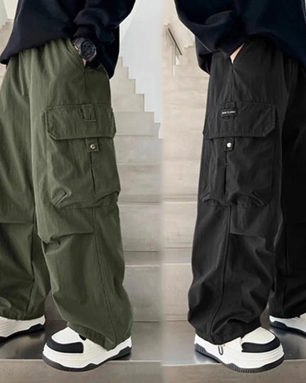 Boys Cargo Pants Children Spring Casual Trousers Children Autumn Straight Loose Pants Teenager Solid Color Wide-leg Clothing