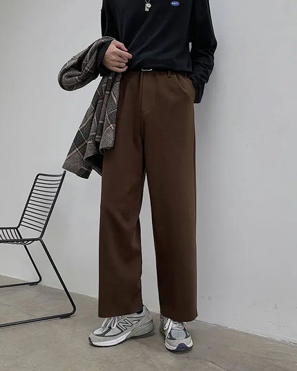 Winter Thick Woolen Pants Men Warm Fashion Cotton Black/Brown Suit Pants Men Loose Straight Pants Mens Casual Trousers S-2XL