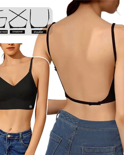 Women Invisible Bra Deep U Plunge Bras Backless Top for Dresses Sexy Lingerie with Transparent Strap Push Up Strapless Underwea