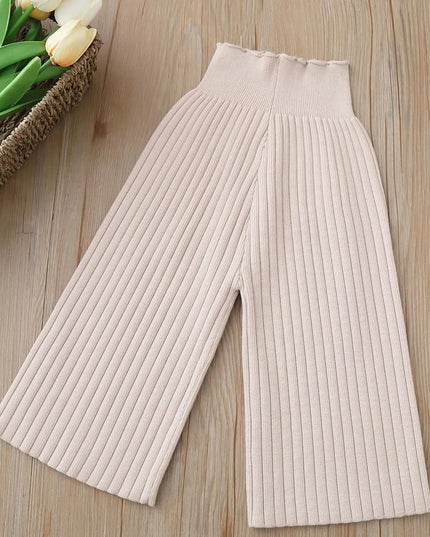 2023 Autumn Knitted Wide Leg Pants – Korean Boys & Girls Casual Striped Sweater Trousers, Loose Fit for Children