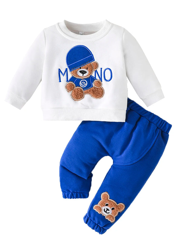 Terno For Kid 3-24Months Casual Cartoon Bear Long Sleeve tee and Navy Pants Outfit Toddler Infant Clothing Set Kids Wear