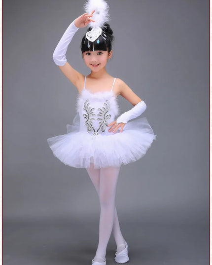 White Ballerina Dancing Costumes For Kids Tutu Dancewear Professional Girls Swan Lake Dance Dress Performance Ballet Dress 1Set