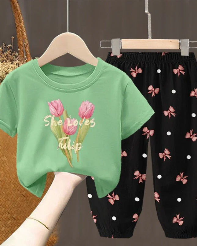 Summer Kids Clothing Set – Girls Toddler Cute Fashion T-Shirt Top & Pants 2-Piece Outfit, Baby Girl Clothess