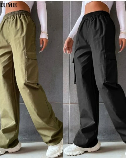 Vintage Streetwear Cargo Pants Fashion Women Solid Oversized Pocket High Waist Baggy Pant Casual Hip Hop Straight New Trousers
