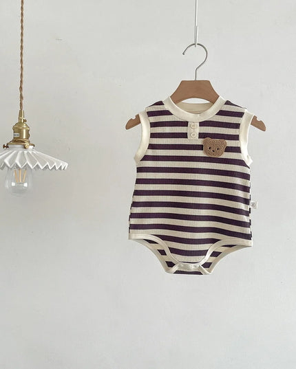 Summer Newborn Baby Romper – Cartoon Bear Striped Jumpsuit for Girls & Boys, Korean One-Piece Onesie (0-24M)