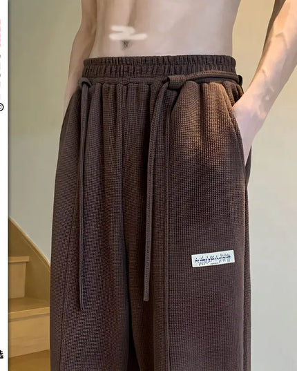 New Extended Pants for Men Tall and American Retro Waffle Guard Pants Straight Leg Loose Hanging Casual Pants