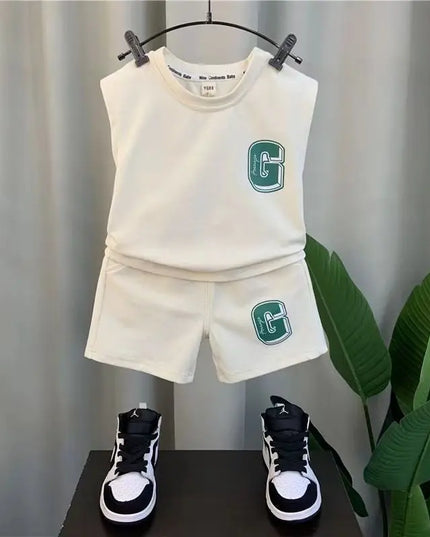 Kids Boys Summer Vest Set New Fashionable Baby Net Red Clothes Boys and Children's Fashion Two Piece Set Kids Outfits