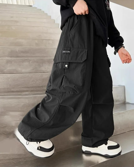 Boys Cargo Pants Children Spring Casual Trousers Children Autumn Straight Loose Pants Teenager Solid Color Wide-leg Clothing