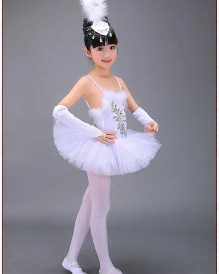 White Ballerina Dancing Costumes For Kids Tutu Dancewear Professional Girls Swan Lake Dance Dress Performance Ballet Dress 1Set