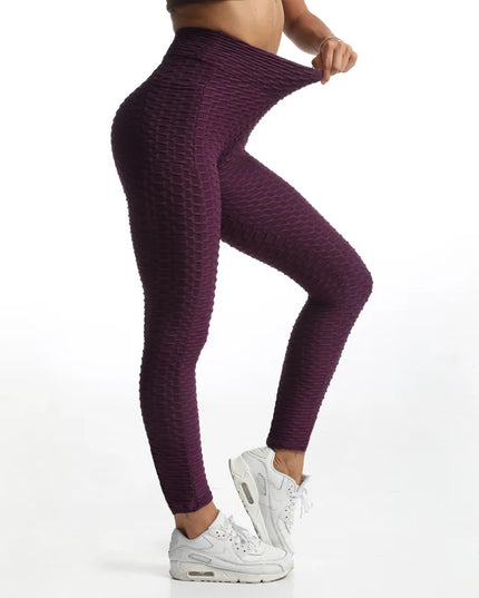 Women Fashion Pocket Bubble Pants Stretchy Slim Leggings Gym Running Cycling Fitness Pants High Waist Hip Lift Leggings Female