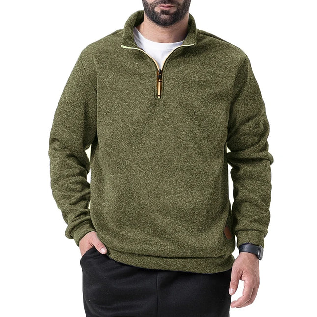 Men's Half Zipper Long Sleeved Sweatshirts Solid Color Stand Collar Pullovers Outdoor Solid Color Lightweight Streetwear
